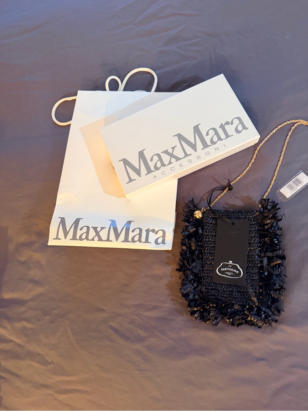MaxMara Black Beaded Crossbody with Gold Chain
